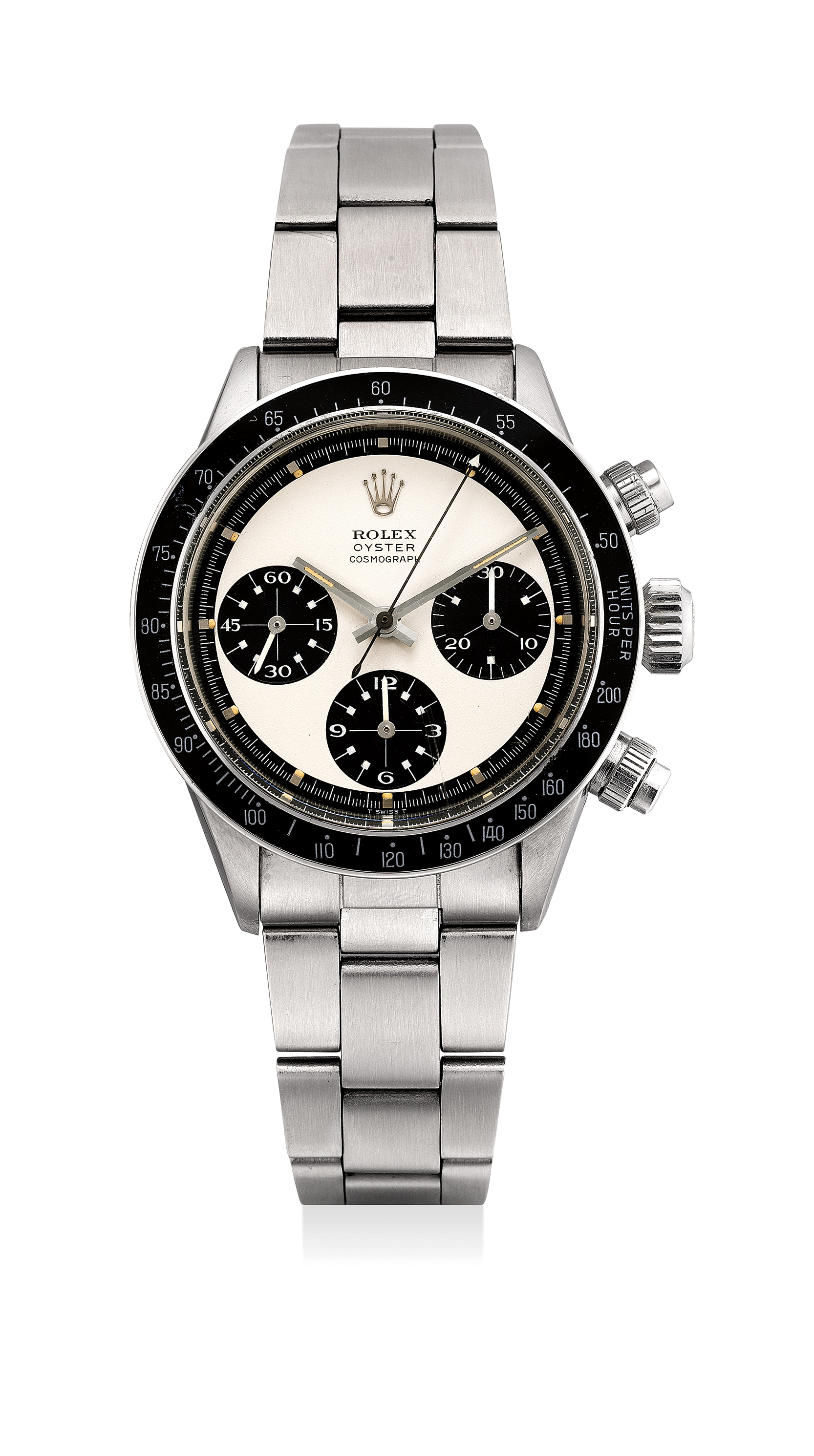 Stainless steel chronograph, equipped with 
