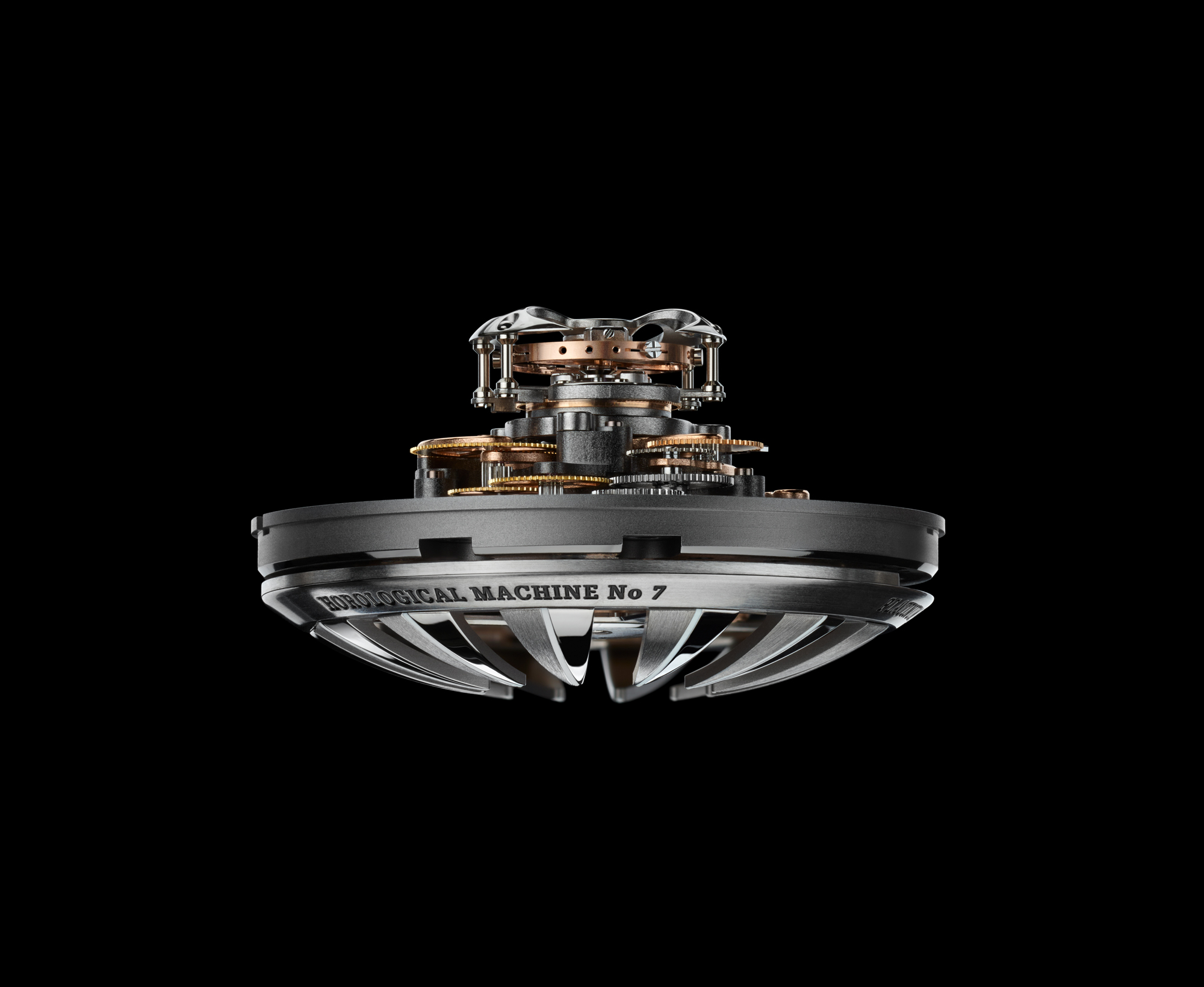 While HM7 Aquapod is as contemporary as could be, the concept of the three-dimensional, spherical movement architecture is centuries old, originating in the “onion” pocket watches popular in the 18th century. Whereas the majority of watch movements are developed horizontally to be as flat as possible, the Engine of HM7 goes up, not out, with all of its components arranged vertically. The movement of HM7 was entirely developed in-house by MB&F.