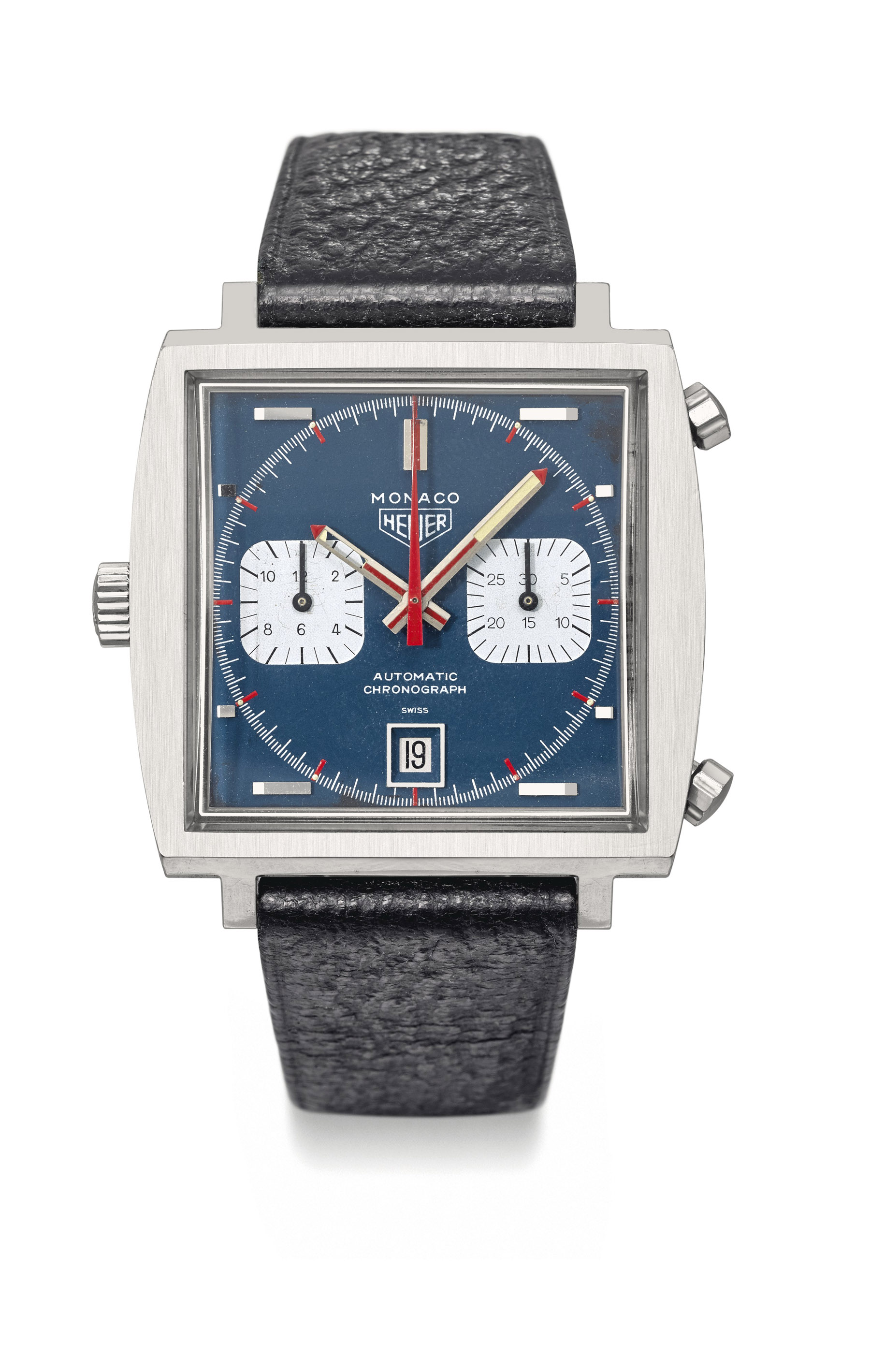 Heuer. A large and unusual Stainless Steel Square Automatic Chronograph Wristwatch with Date  Ref. 1133B, circa 1970 Estimate CHF 10,000 – 15,000