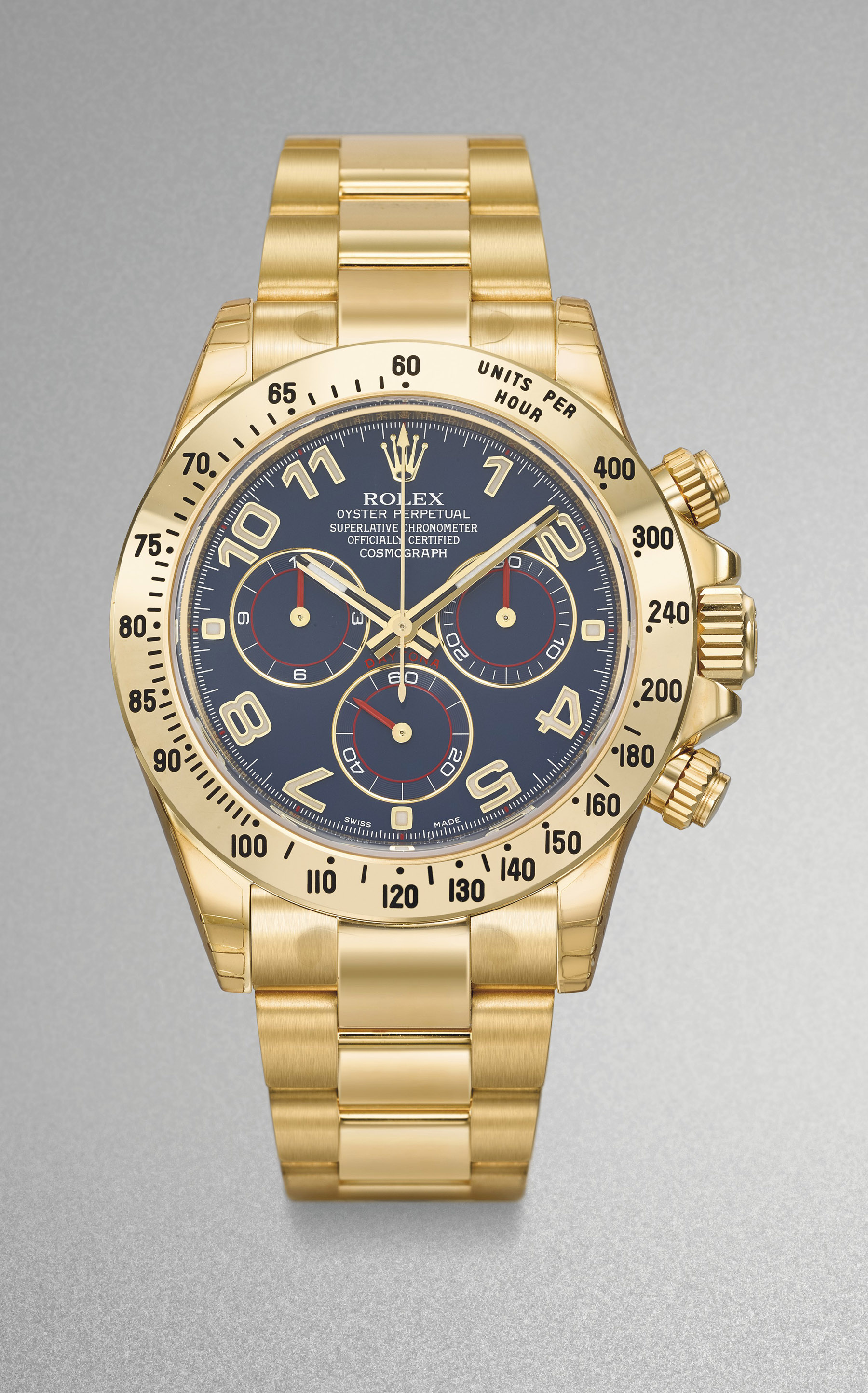 Rolex. A fine and impressive 18K gold automatic chronograph wristwatch with bracelet Ref. 116528, circa 2014 Estimate CHF 16,000 – 22,000