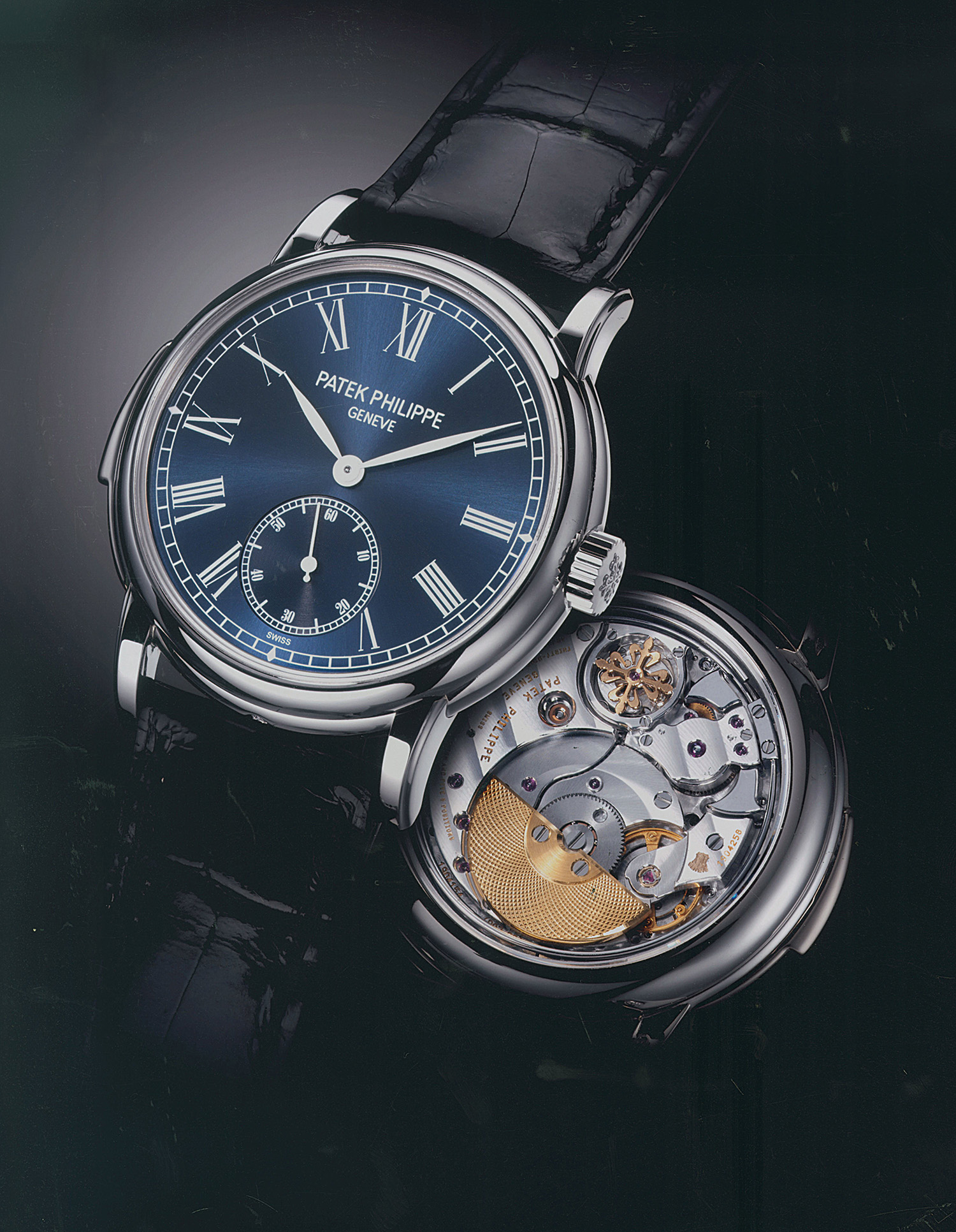 A possibly unique and important platinum minute repeating wristwatch with a blue soleil dial, sold for $375,000.