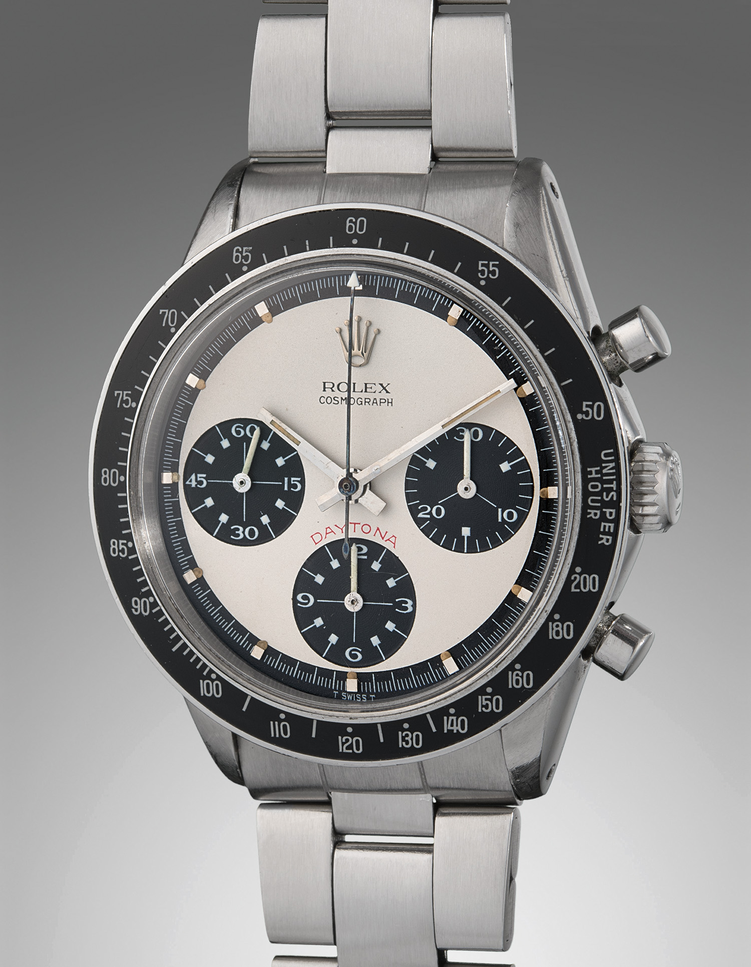 A “Paul Newman” dial on a stainless steel chronograph wristwatch sold for $281,250.