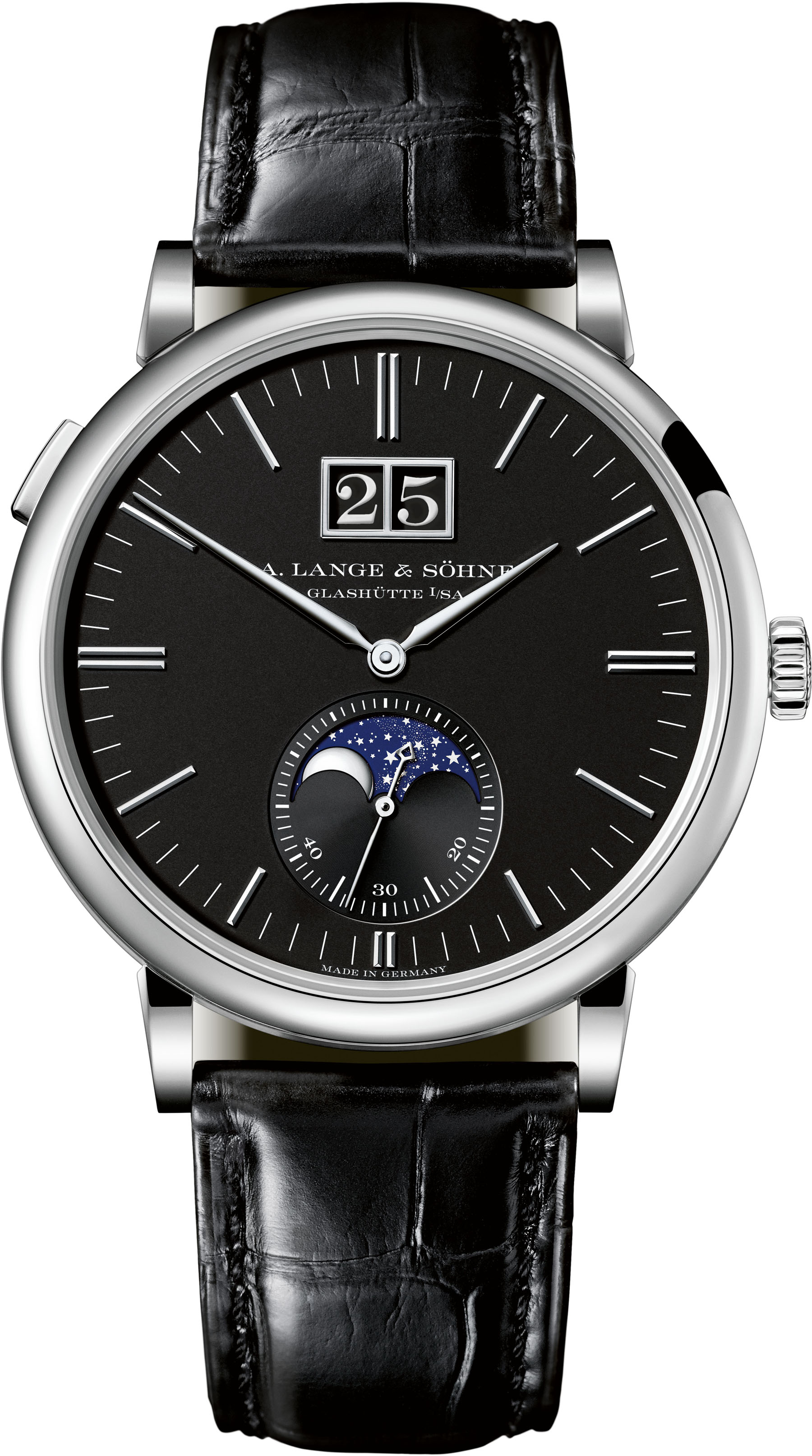 Saxonia Moonphase in white-gold with black dial