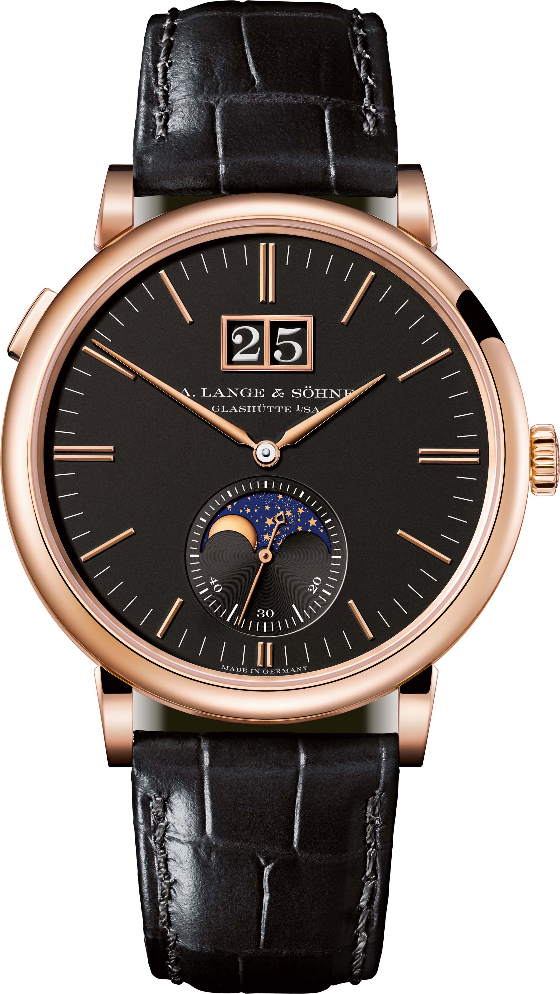 Saxonia Moonphase in pink-gold with black dial