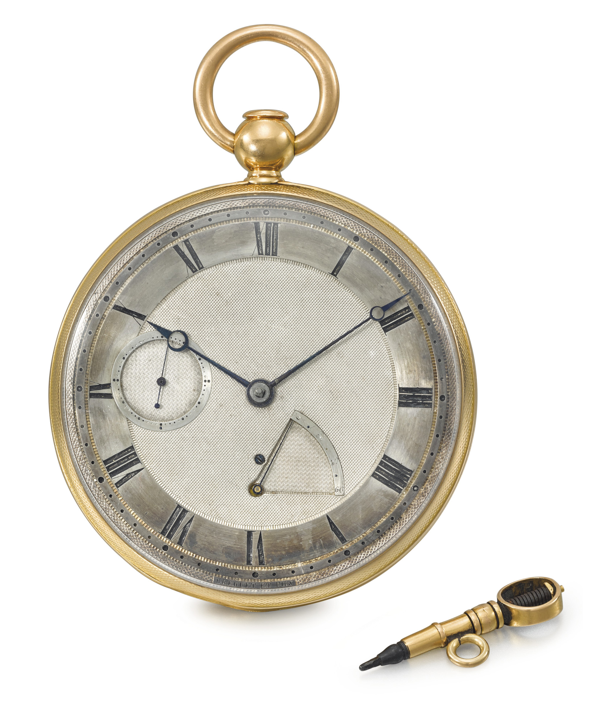 The Breguet no. 3105 has been consigned by a descendant of the watches original owner, the second Earl of Lucan. The watch is an extremely fine and important, possibly unique, minute repeating on gong and quarters à toc, jump-hour watch with equation of time chart.