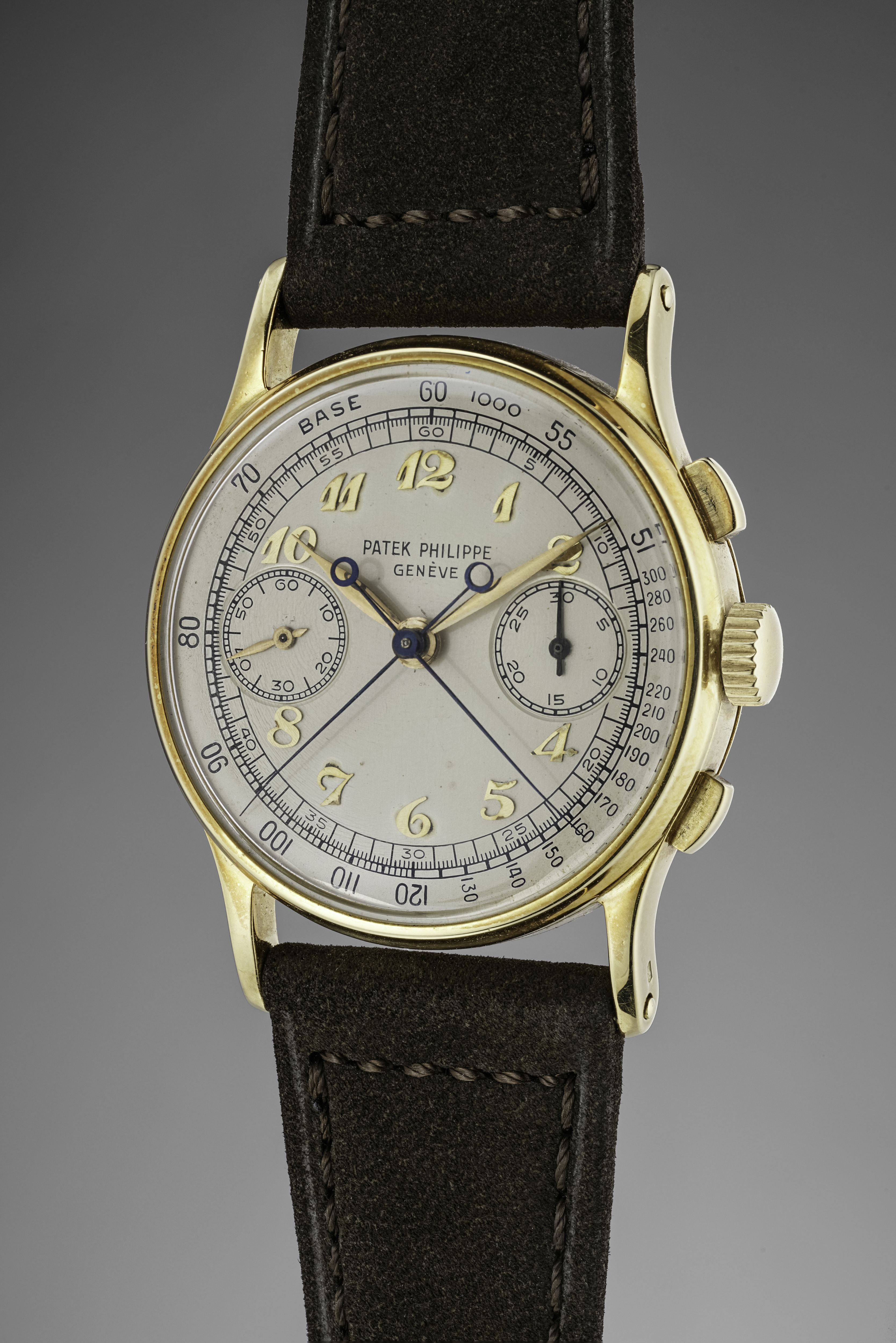 Reference 1436 is the first split seconds chronograph wristwatch that Patek Philippe ever produced in a series. Originally launched in 1938, the model was used as a "tool watch" to time horse or automobile racing, along with scientific experiments. The present watch is not only one of these ultra-limited timepieces but it is only one of 16 known examples in yellow gold to feature applied Breguet numerals and as confirmed in the Patek Philippe Extract from the Archives.
