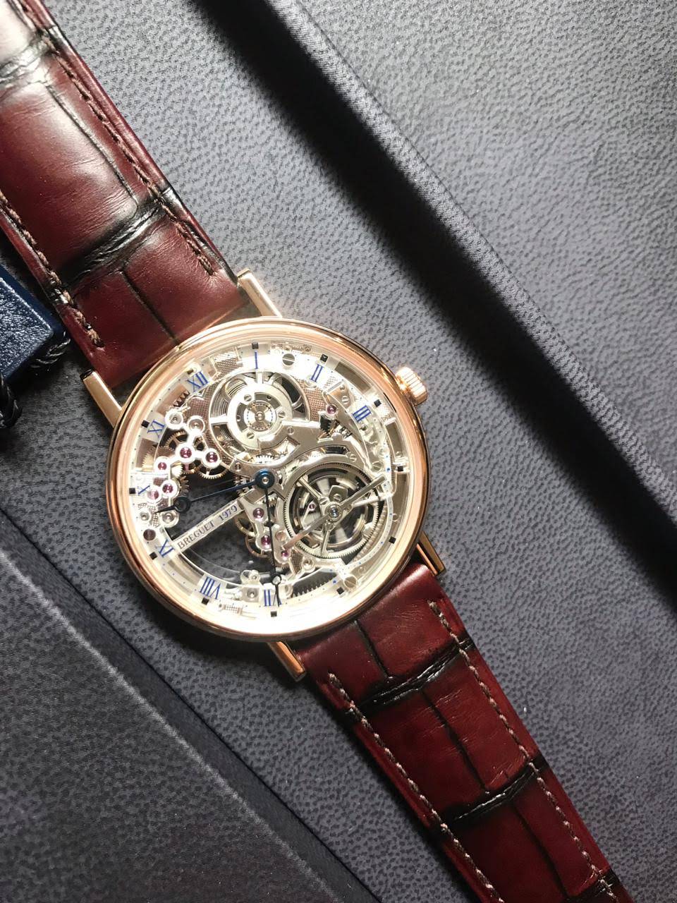 Breguet's biggest novelty this year – the Classique “Grande Complication” Tourbillon Squelette 5935 equipped with the ultra thin 351 automatic movement with a peripheral rotor. 