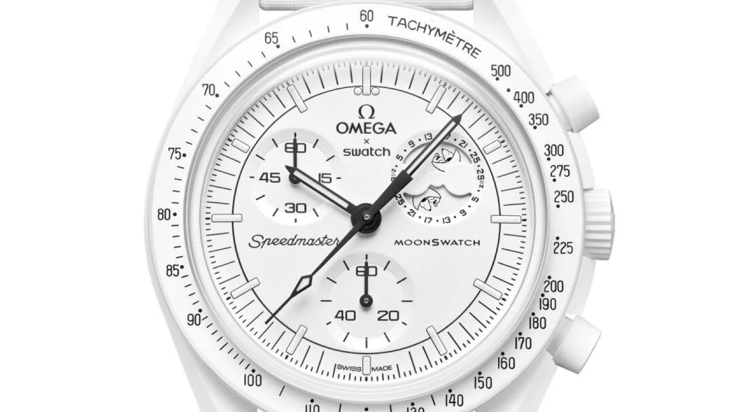 The all-white Swatch X Omega Moonswatch 'Mission to the Moonphase