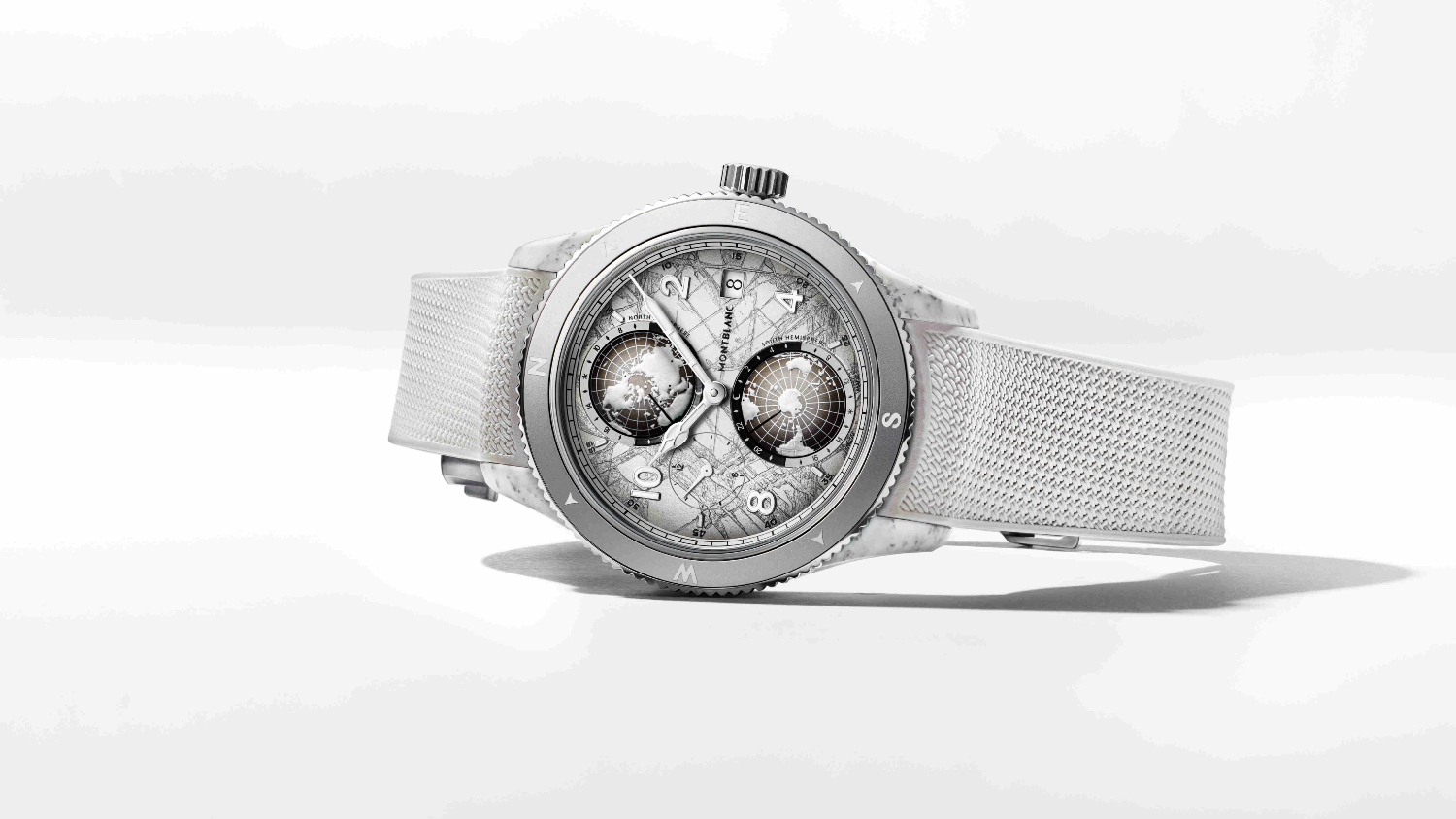 Montblanc 1858 Geosphere 0 Oxygen Mount Elbrouz Limited Edition 829 with an ivory strap