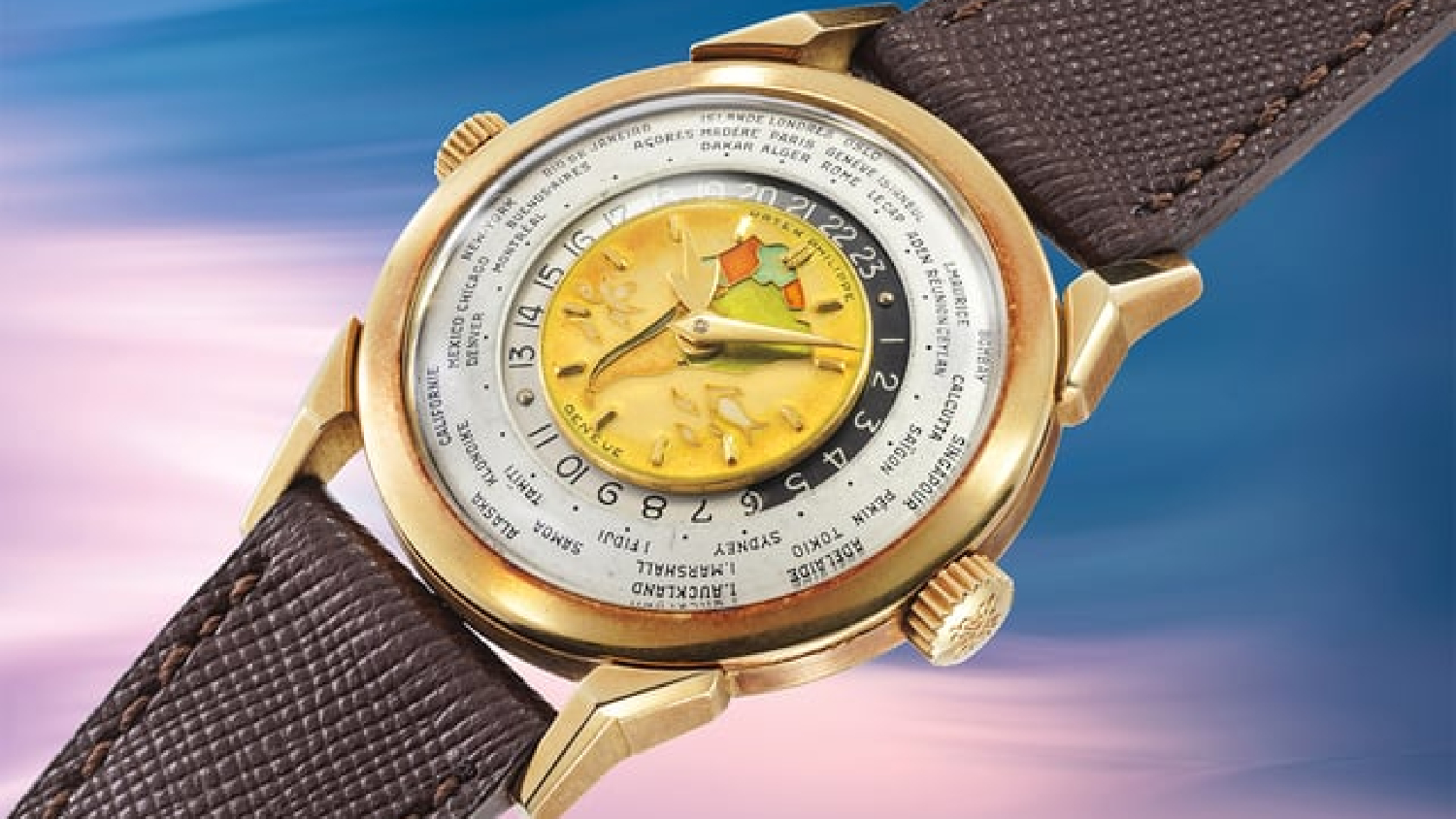 Patek Philippe world time wristwatch auction